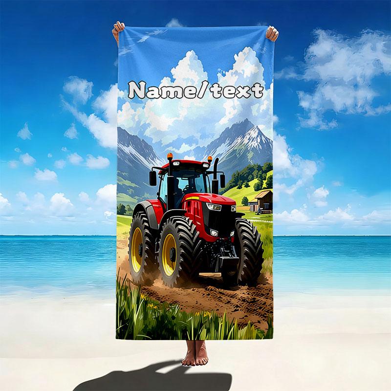 TEMU 1pc Personalized Custom Name/text Beach Towel, Tractor Design Beach Towel, Beach Towel, Beach Bath Towel, Beach Scarf, Suitable For Travel,