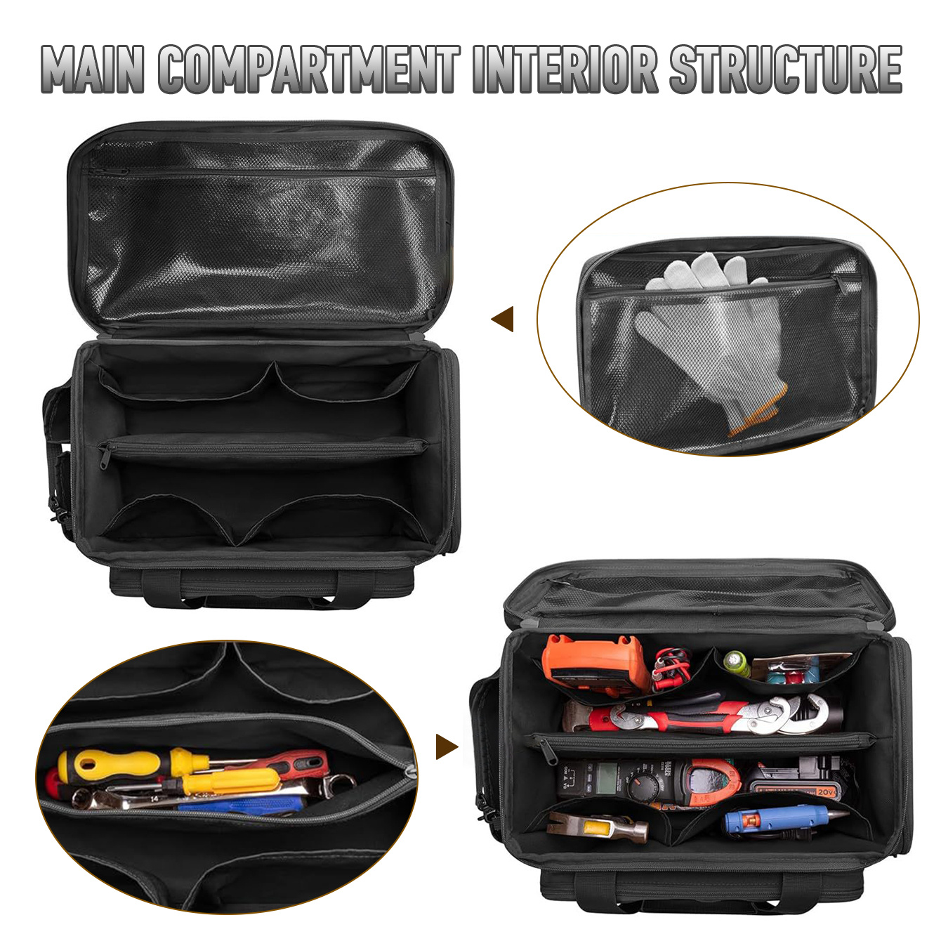TEMU 1-pack Heavy-duty Tool Storage Bag - Durable Oxford Fabric, Multi-compartment With Zipper Design, Large Capacity For Organized Storage, Suitable