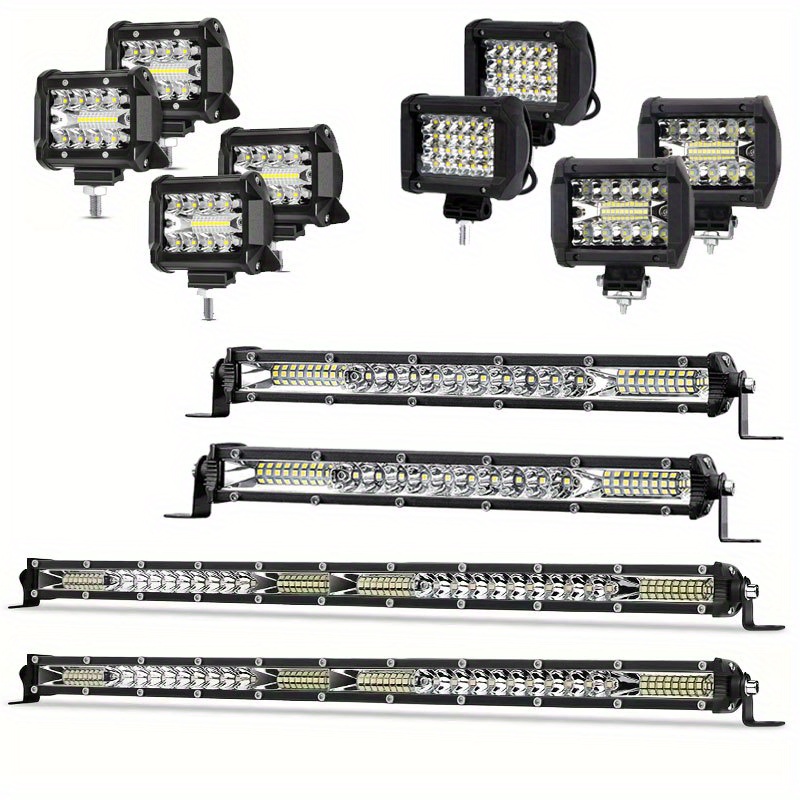 TEMU 22inch 10inch Led Work Light Bar + 4inch Led Light Bar For Car Truck Offroad 4x4 Jeep Suv Utv Atv Tractor Off Road, No Battery Required