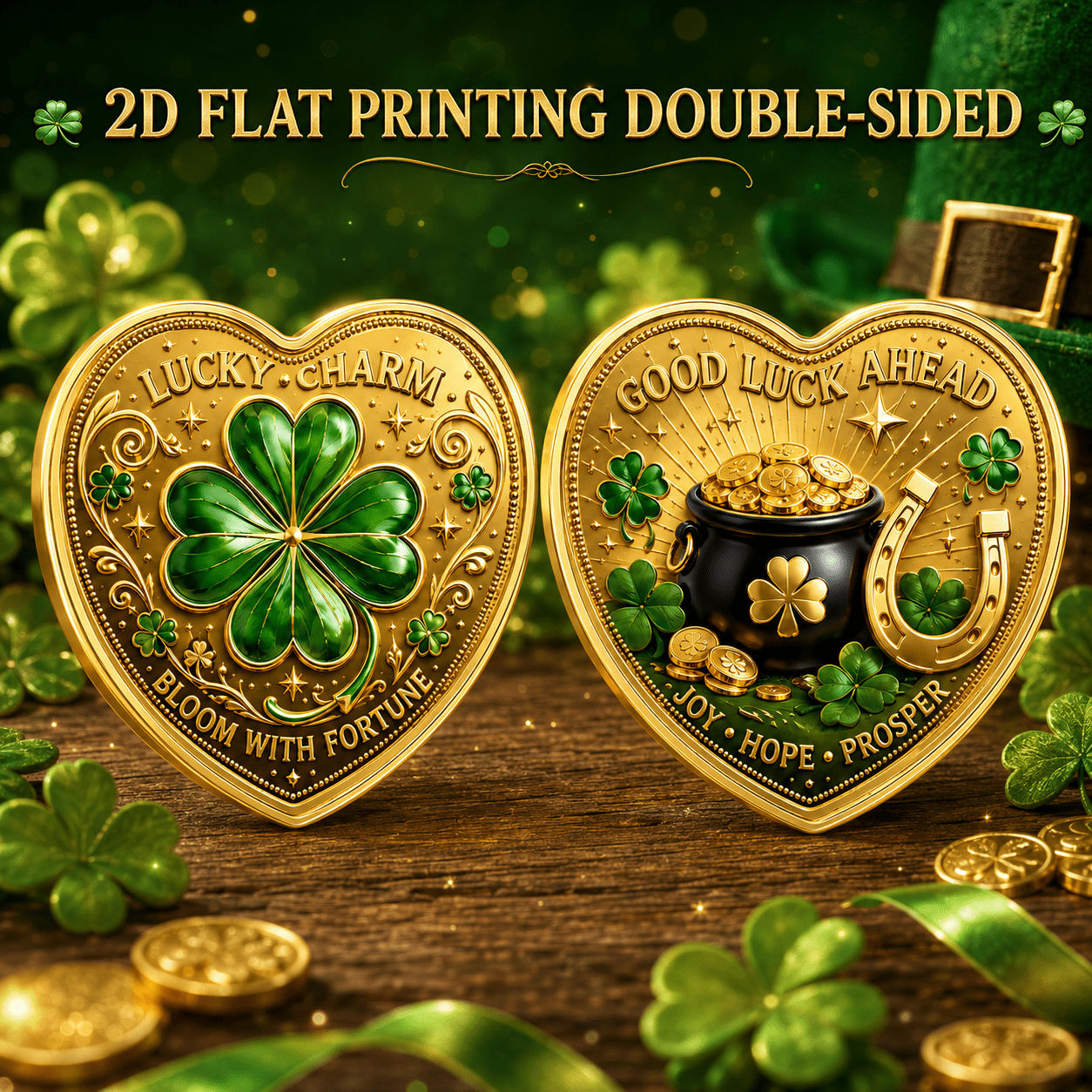 TEMU Replica Coin 1pc Clover & Horseshoe Coin - Double-sided Good Luck Suitable For Good Luck Collectors, Collectible Gift For Desk Decor, Tabletop