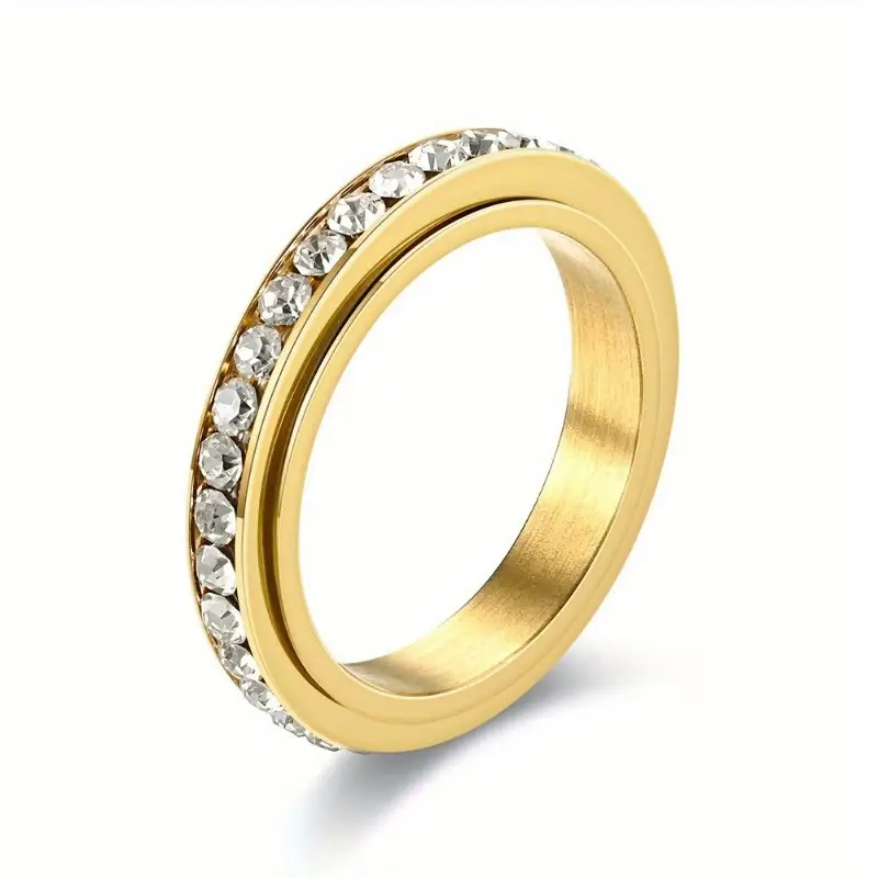 1pc mens sporty 6mm double layer rotating relax ring with stones durable 316l stainless steel jewelry for casual attire fashion accessory sparkling embellishments Product details 4