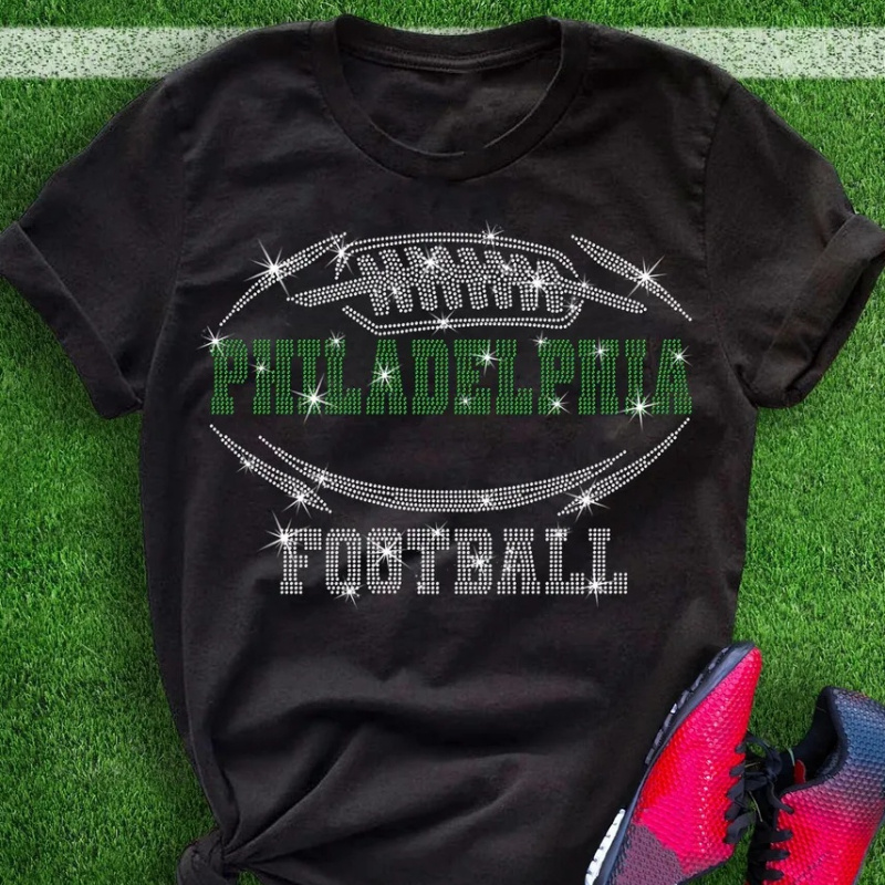 

Philadelphia Football T-shirt, Women's Casual Crew Neck Short Sleeve Top, Polyester 95% Spandex 5% Knit Fabric, Regular Length Tee