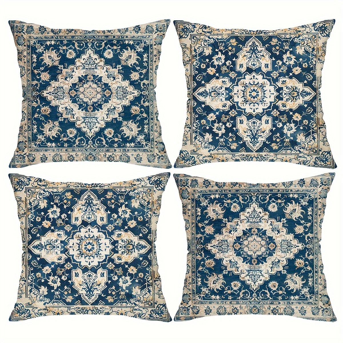 

4pcs Set Vintage Persian Bohemian Pillowcases - Geometric , Polyester, Zip Closure - Living Room &