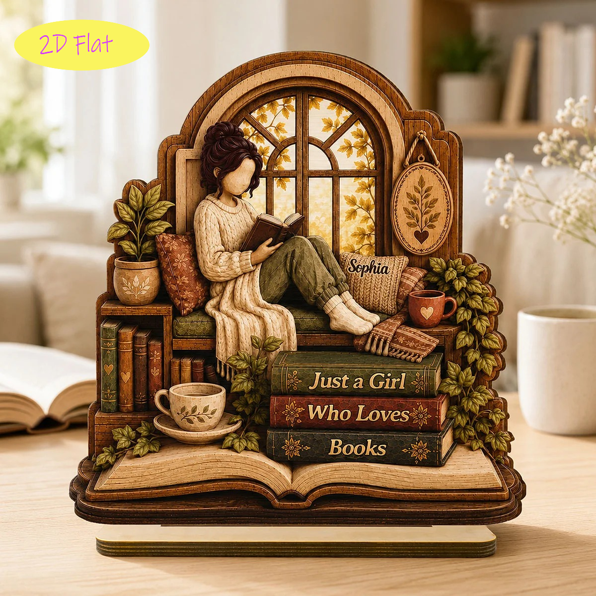 TEMU 2d Flat - [2d Flat] Book Lovers' Corner - 2d Personalized Wooden Plaque - A Gift For Book Lovers And