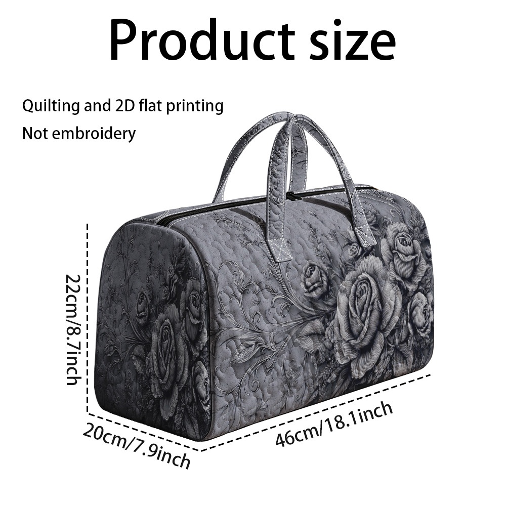 TEMU 2d Flat Printing 1pc Elegant Floral Roses Print Vintage Quilted Tote Bag For Women, Large Polyester Handbag For Travel And Outdoor Trips