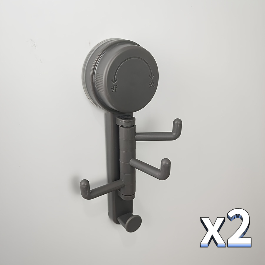 TEMU 2pcs Rotatable Suction Cup Multi-hook With Suction Cup, Stable& Rotatable Multi-rod, No-drill& , Storage Accessory For Bathroom& Kitchen