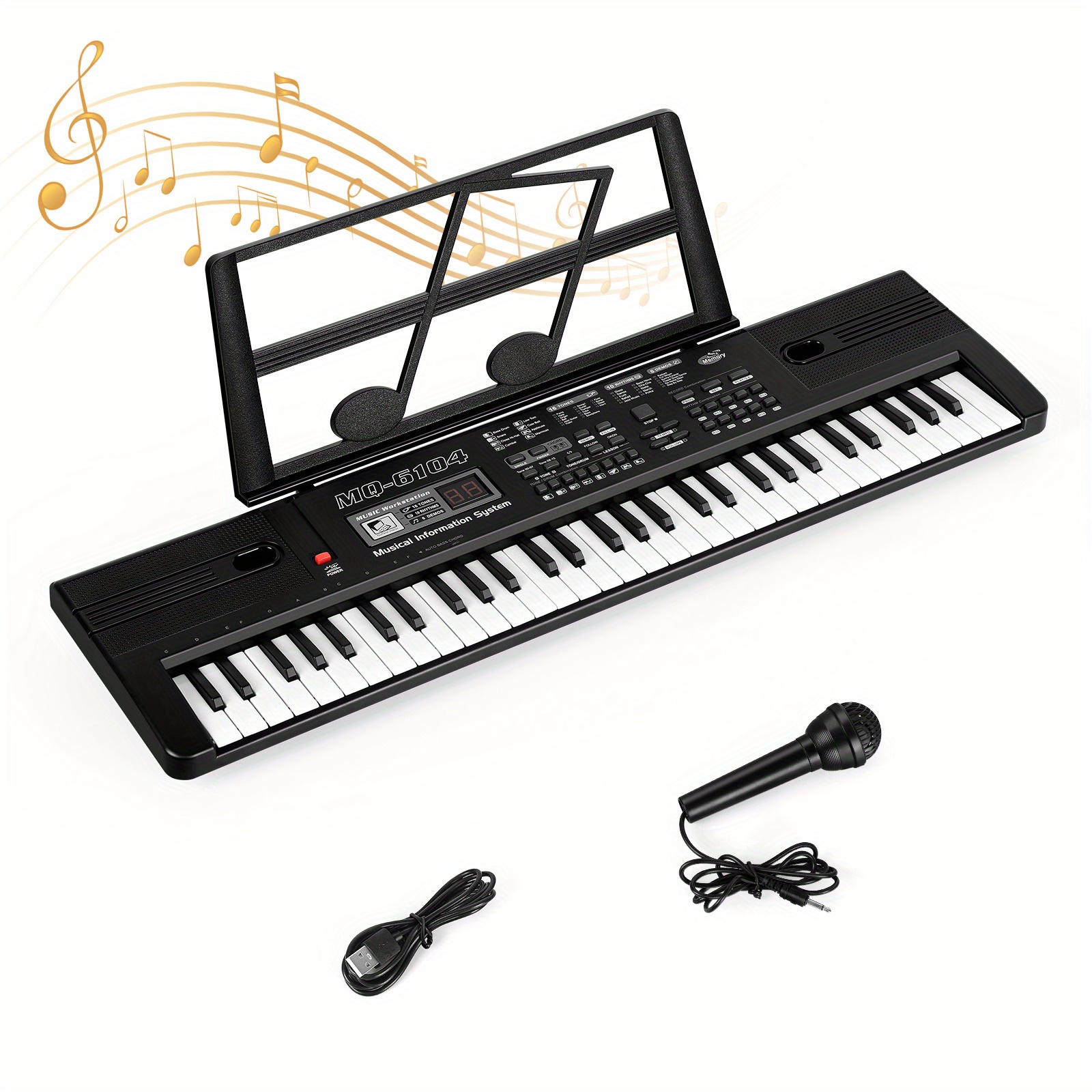 61-Key Portable Keyboard Piano for Beginners with Built-in Speakers, Teaching Mode, Microphone & Music Stand - 25.5-inch Electric Piano Suitable for /s, / - Image 6