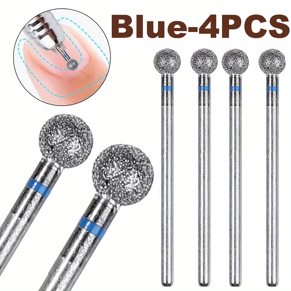 Image of Red-1pc/blue-1pc/red-4pcs/blue-4pcs/mix4pcs, 5mm Small Round Head Nail Drill Bits, Diamond Cuticle Head Nail Bits For Electric Cuticle Detail Rotary Polishing Pedicure Clean Tool