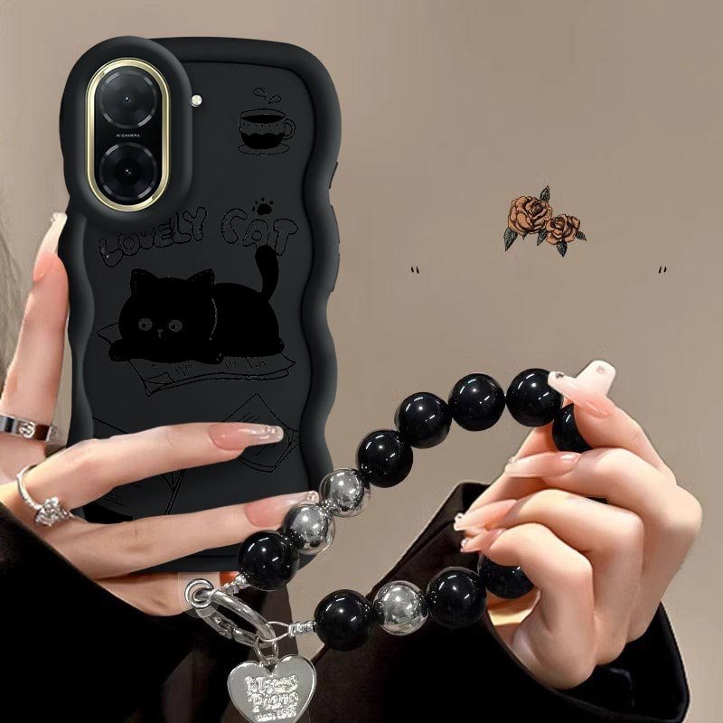 TEMU Phone Case: A5 4g Case Read Cat With Silvery Black Beads Lanyard Pattern Comfortable Designed Suitable For Redmi A5 4gphone Cases Featuring