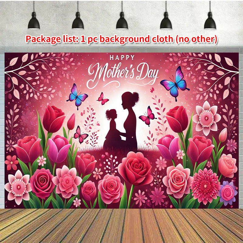 MEHOFOND Mother's Day Tea Party Backdrop - Pink Floral Photography Background & Decor Kit With Banner And Props