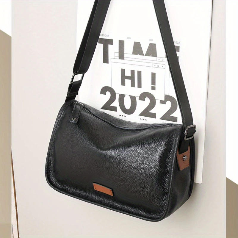 mens genuine leather shoulder bag premium cowhide large capacity messenger bag with multiple pockets stylish business casual or travel versatile messenger bag professional durable leather bag details 8