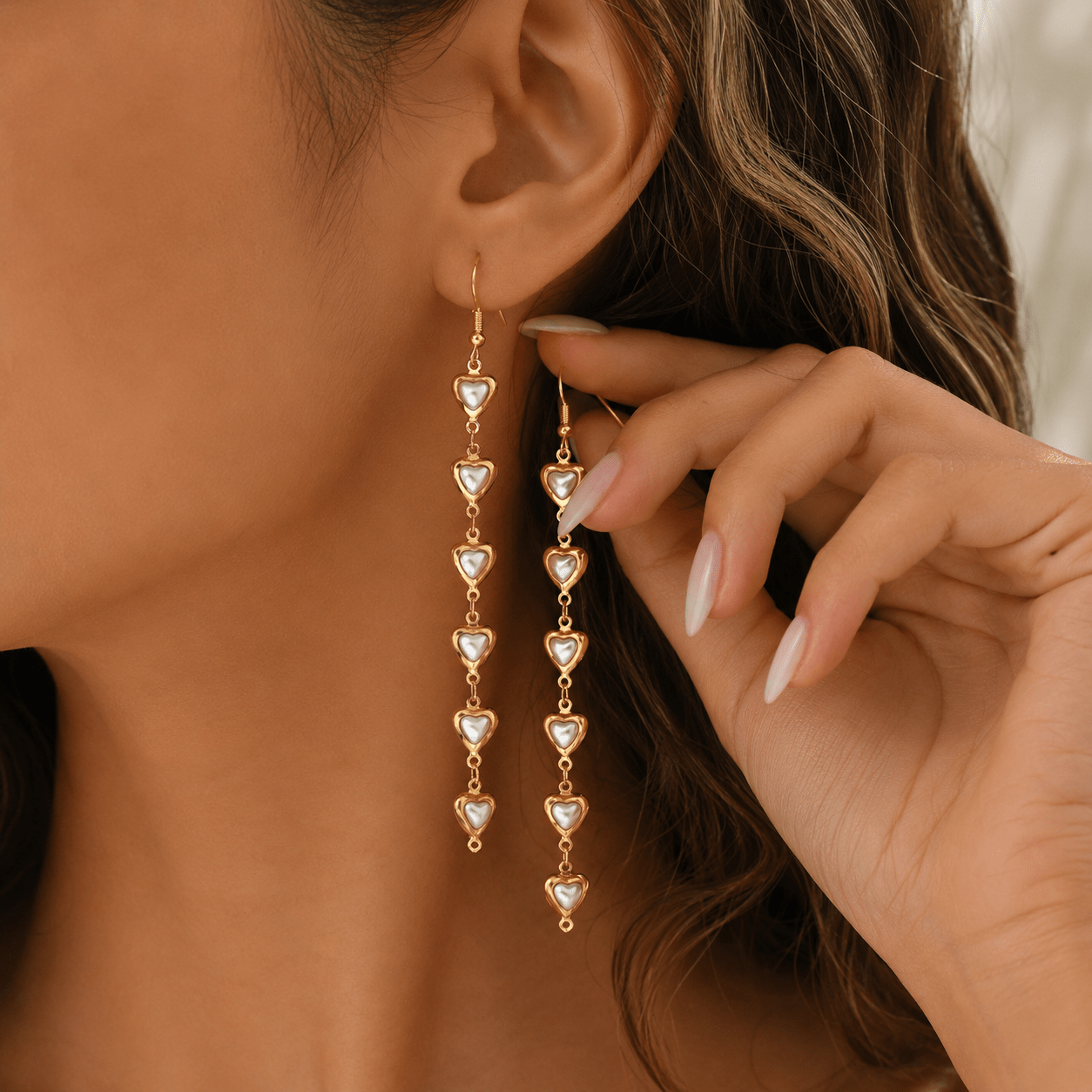 TEMU 1 Pair Women's Bohemian Vintage Heart Chain Earrings, Fashion Drop Style Earrings For Daily Party Vacation Wear, Valentine's Day Gift, Birthday