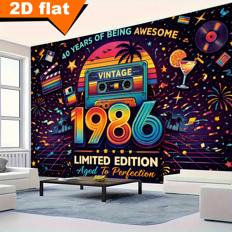 TEMU 2d Flat, 2d Flat Banner Backdrop Cloth, Vintage 1980s 1986 Birthday Banner Edition Background Cloth With Scenic Wall Decor. Features Like