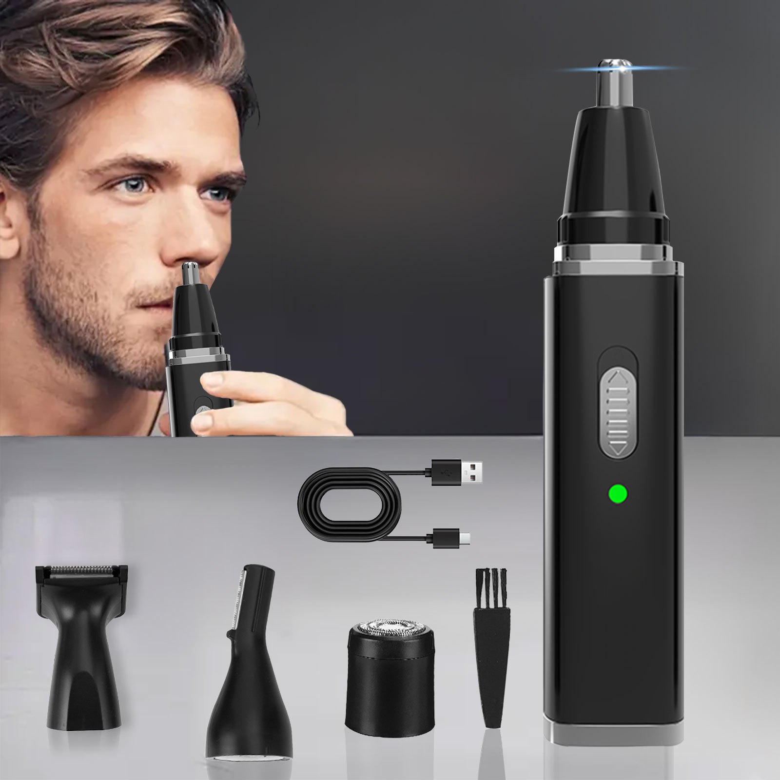 nose and ear hair trimmer for men 4 in 1 rechargeable trimmer for nose ear and eyebrow hair removal no pulling no snagging easy to clean gift for men Product details 1
