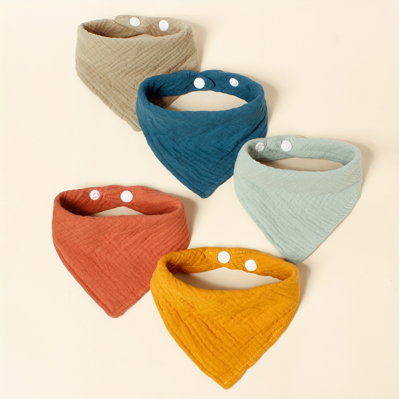 Set Of 5 Plain Weave Baby Bibs - Soft And Breathable With -style Triangular Drool Bibs, Suitable For Teething And Feeding, Adjustable 0-3, Non- Fabric Scarf