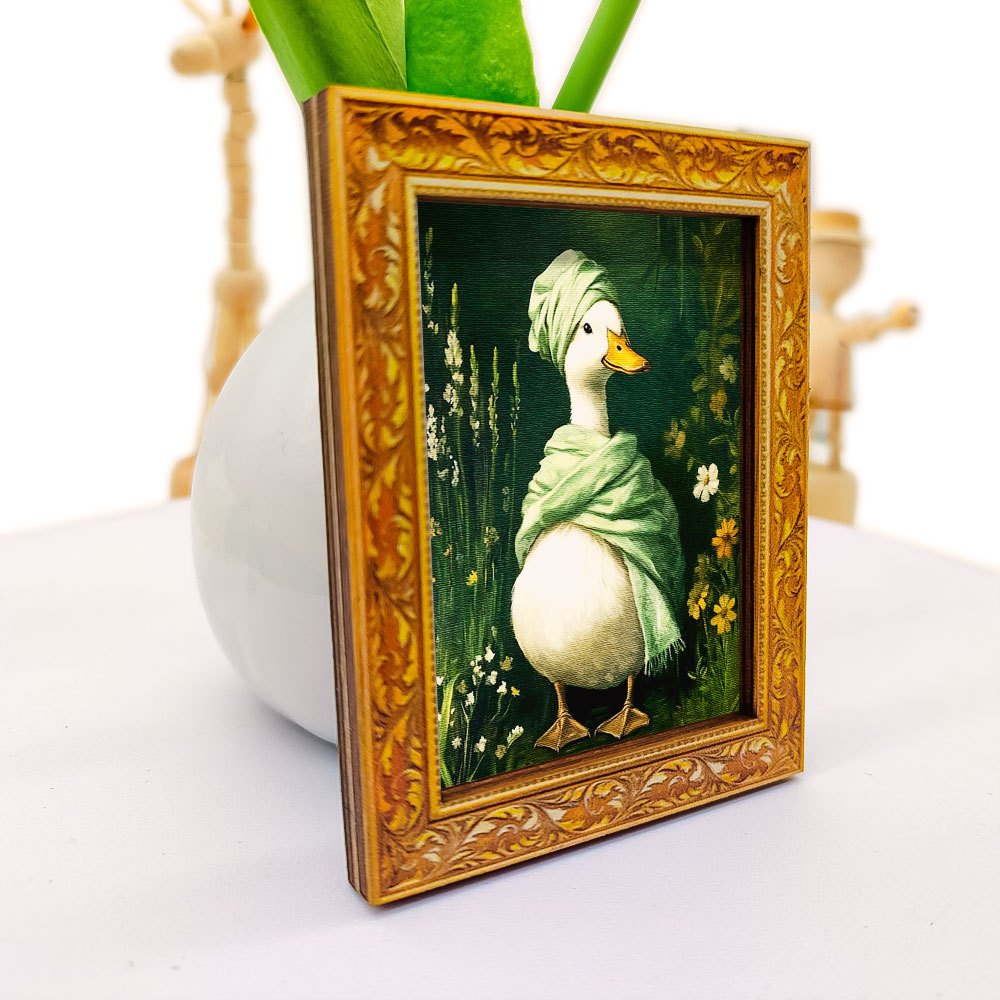 E-shop Eleganter Enten-Kühlschrankmagnet, Mini-Dekorationsgemälde aus Holz, grüner pastoraler Stil, tolles Küchendeko-Element, lustige Geschenkwahl.