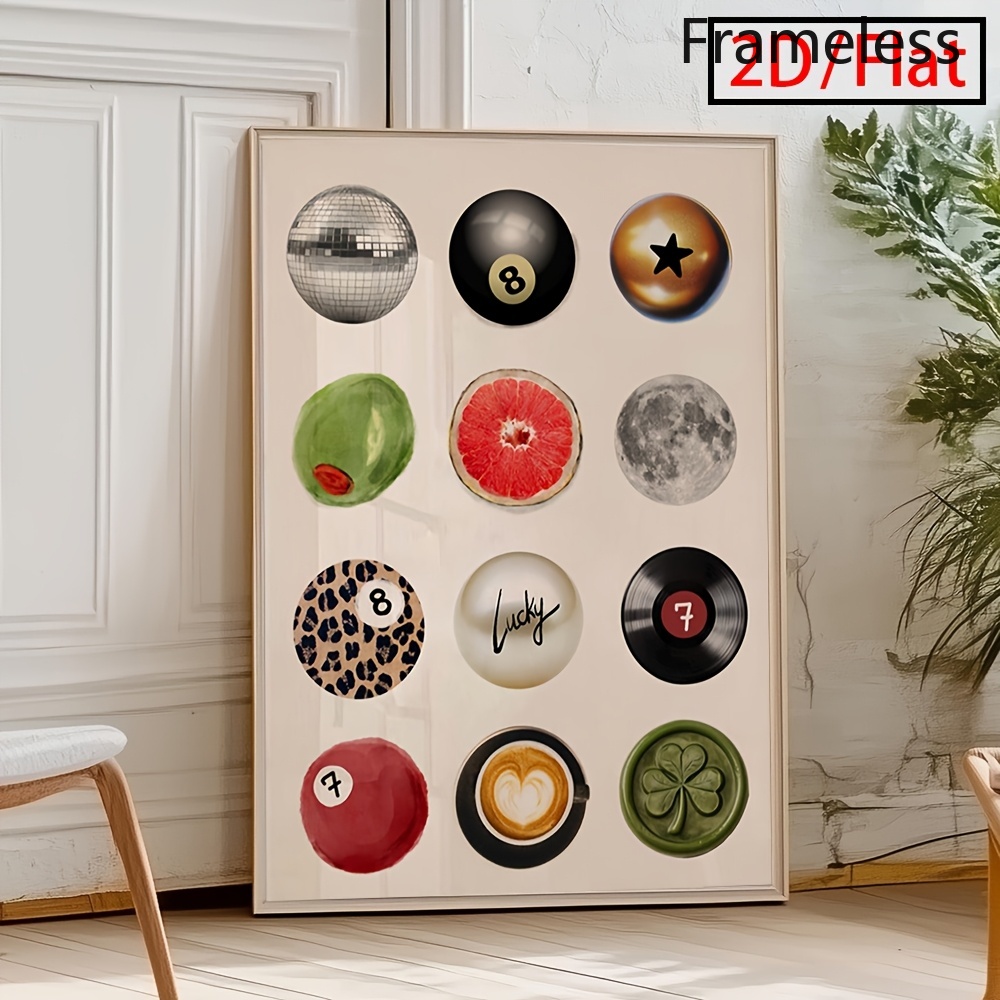 TEMU Affiche plate 2D, 1 pièce, numéro moderne 7 et 8 avec boules - Art mural vertical rétro cadre, convient pour la décoration de dortoir,