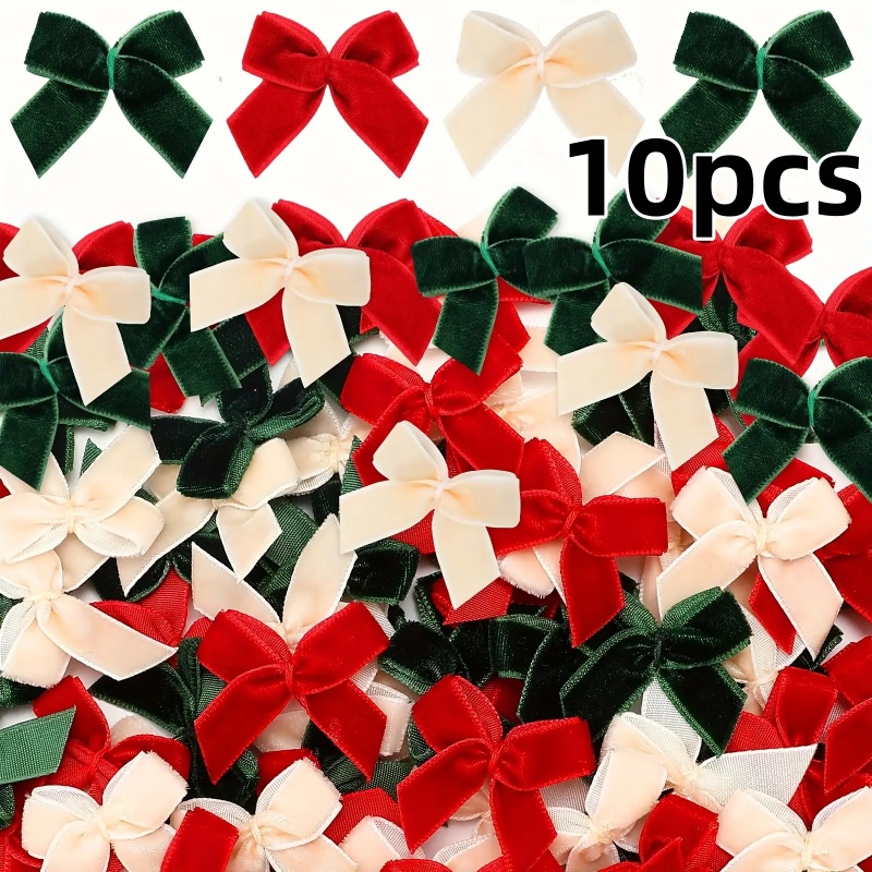 Mini Christmas Velvet Bows-red Green Beige Three-color Handmade Twisted Ribbon Bows/gift Packaging Materials (ribbon Bows, Christmas Handmade, Made In )(random Color)&halloween, School