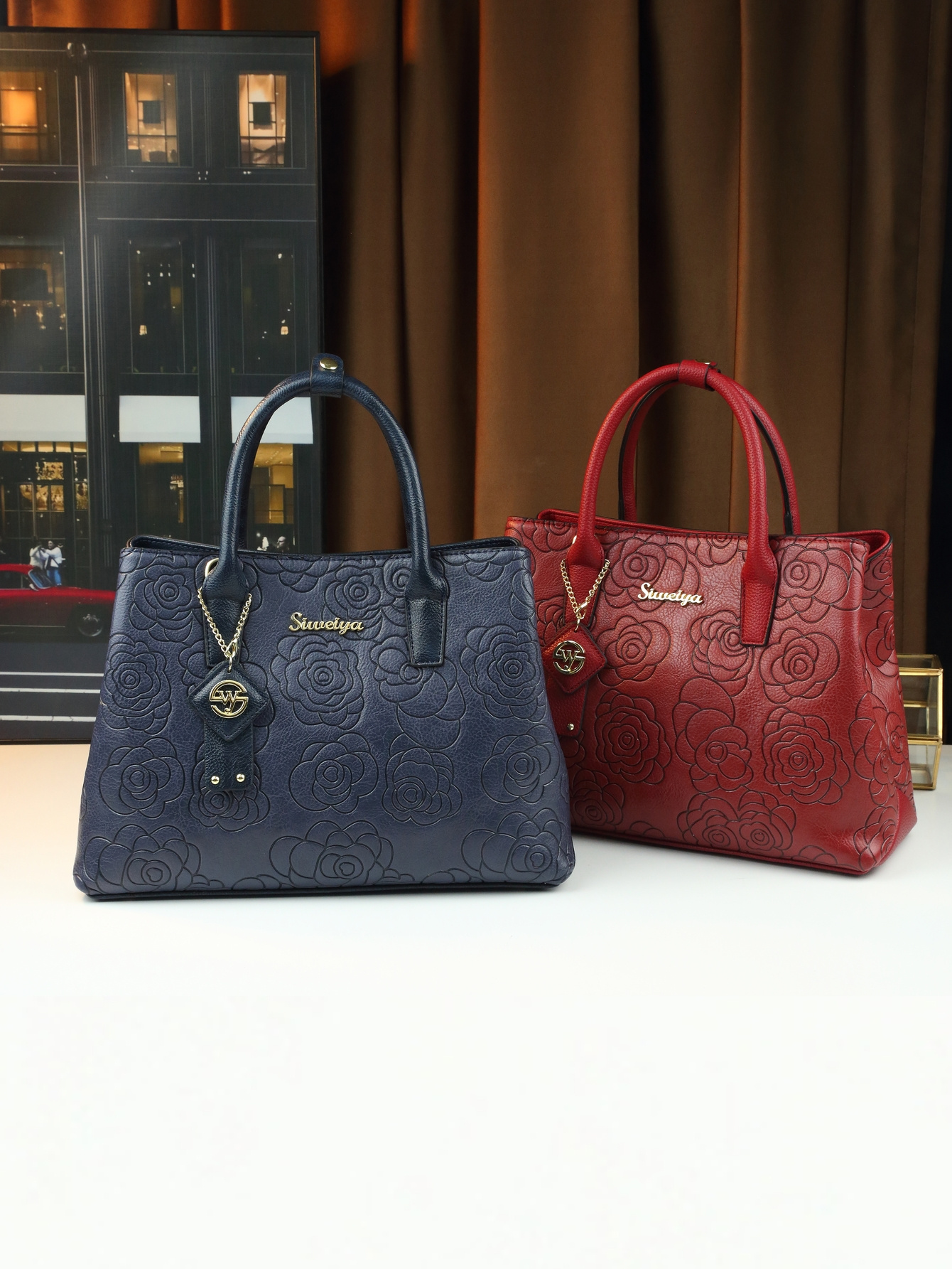 Thought Yaa Vintage Floral Embossed Handbag front view