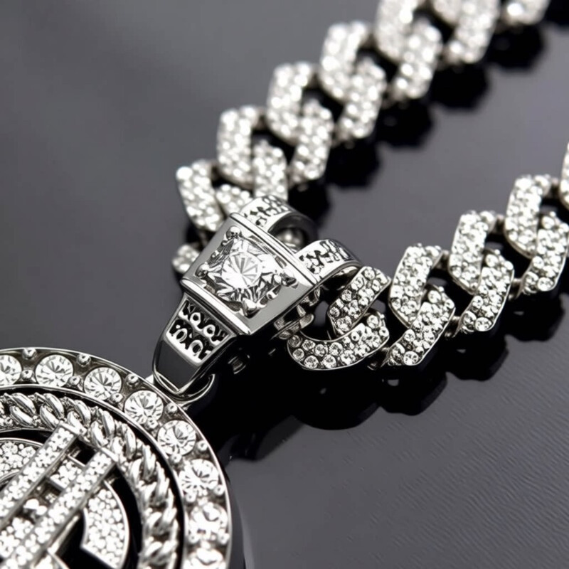 Rotating Pendant Necklace with USD Currency & Cuban Chain