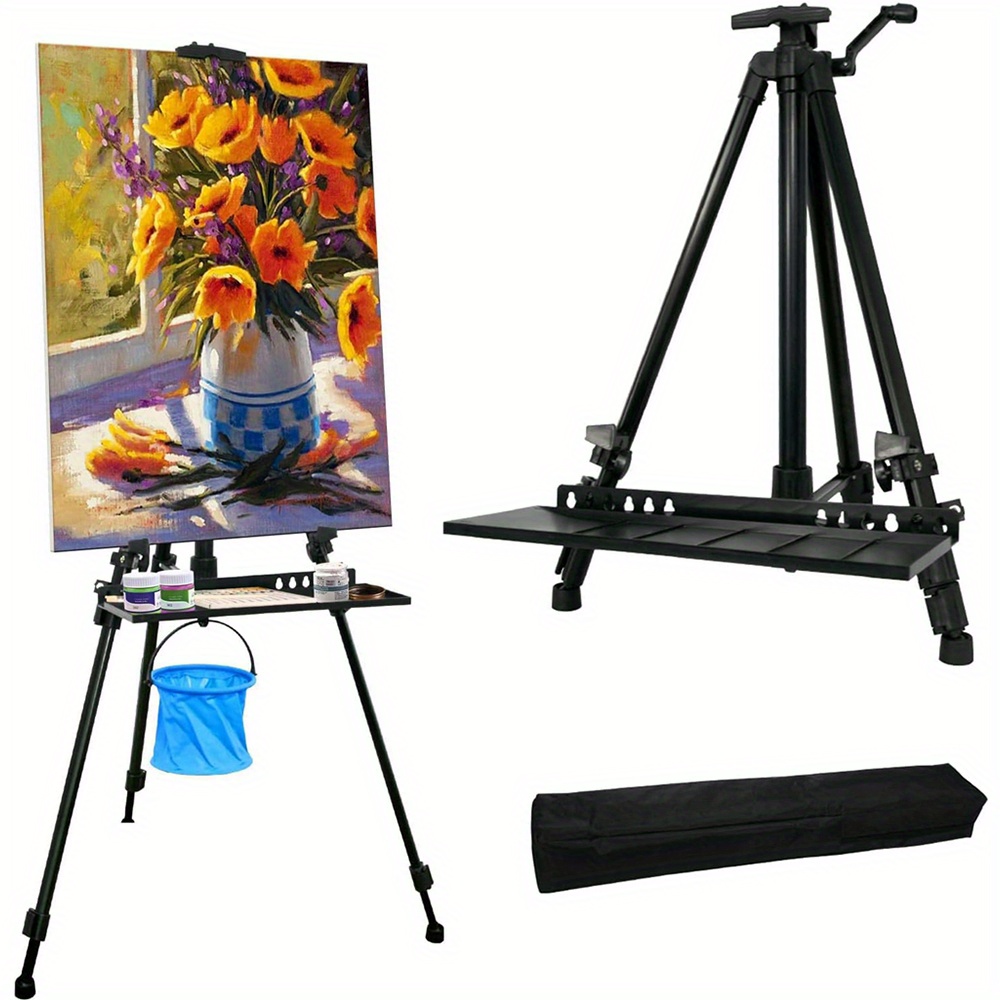 1pc Hand-cranked Foldable Tripod Easel, 50-155cm Adjustable Tripod With Non-slip Rubber Feet For Painting Display Advertisement
