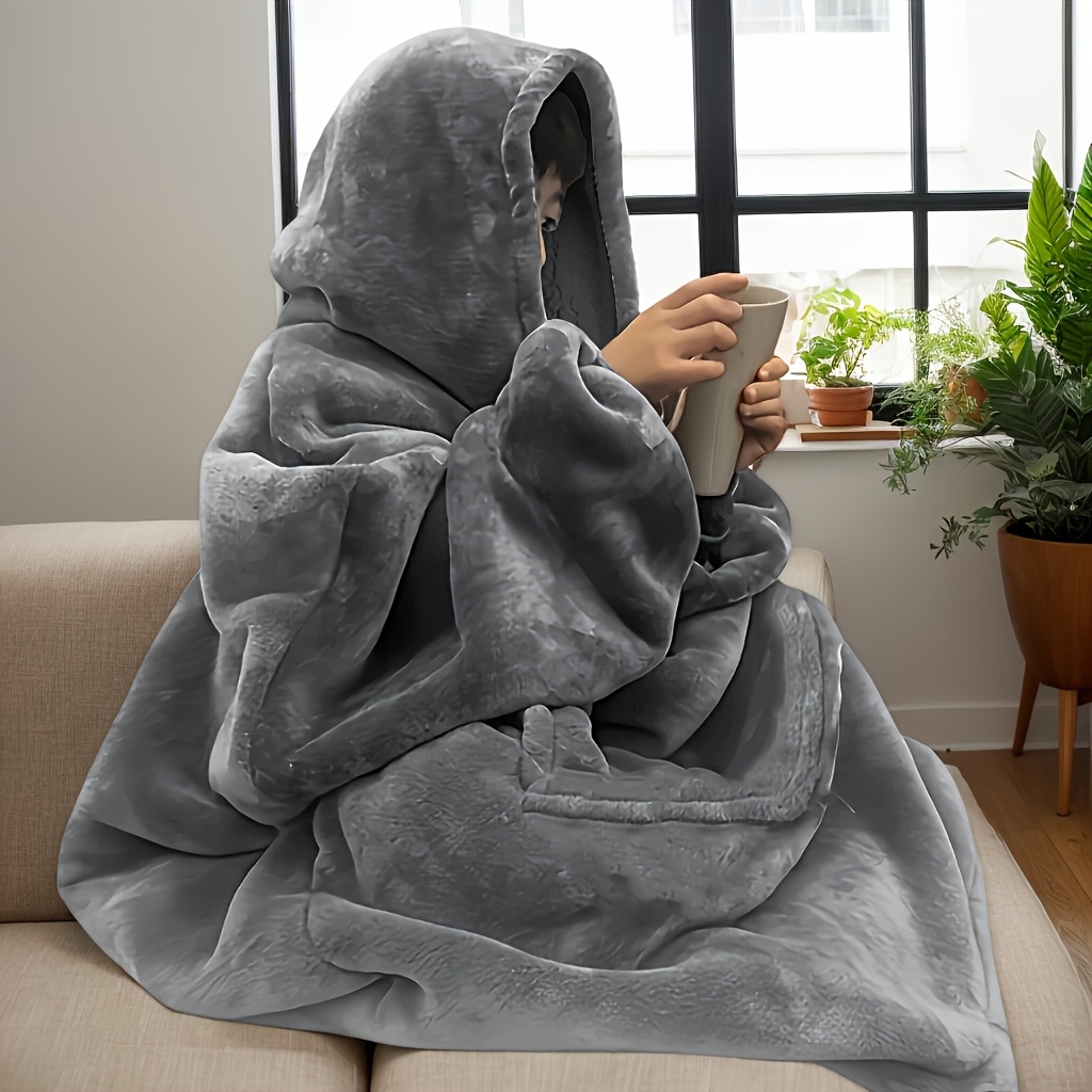 TEMU Cozy Wearable Blanket Hoodie - Oversized Plush Sweatshirt With Sleeves & Giant Pocket, Fleece Blanket For Men And Women, Perfect For Couch Or Bed