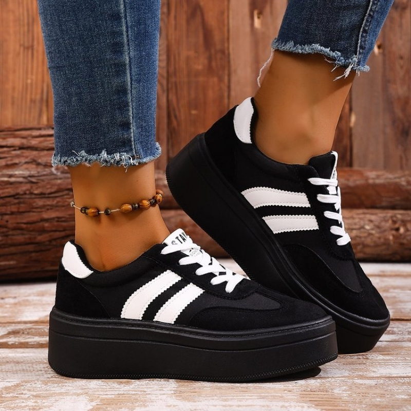 TEMU 2026 Women's Casual Sneakers, Black And White Colorblock Platform German Training Shoes, Vintage , Trendy And Versatile, Spring/autumn Style,