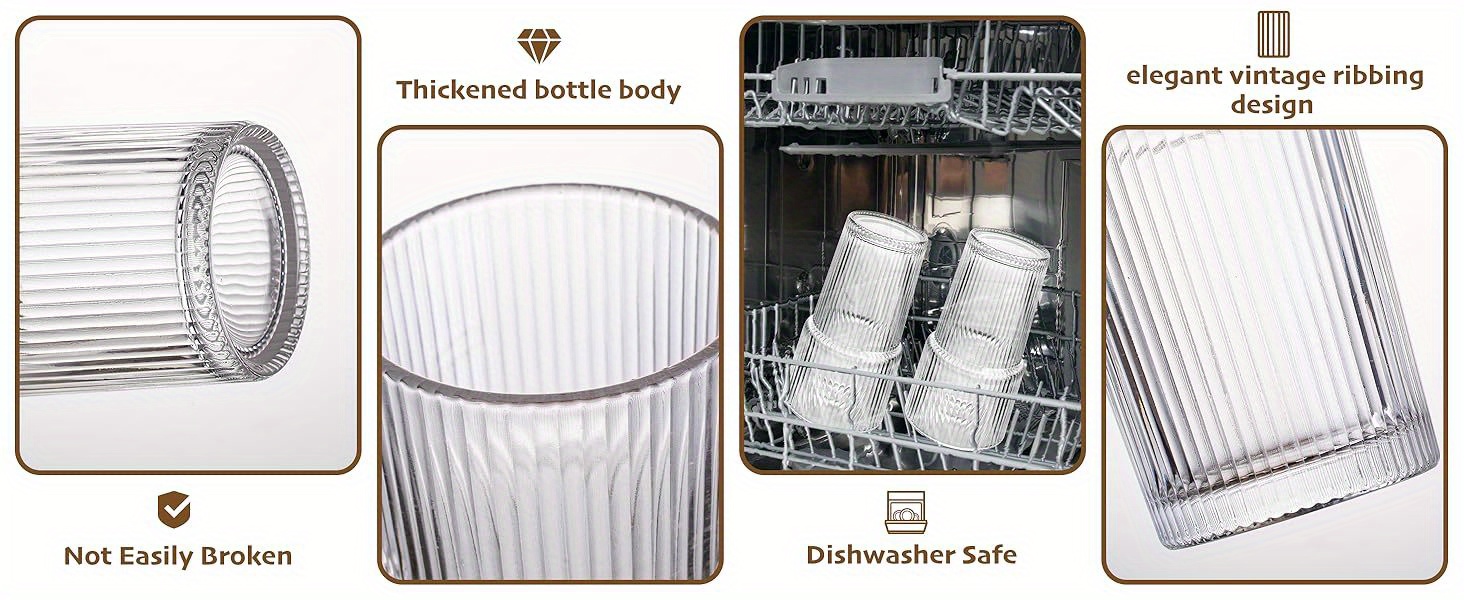 2pcs   20oz ribbed glass tumblers with bamboo lids glass straws wide mouth thickened vintage cups for boba tea iced coffee juice reusable dishwasher safe high quality drinkware travel drinkware natural   durable drinkware   materials   Product details 1