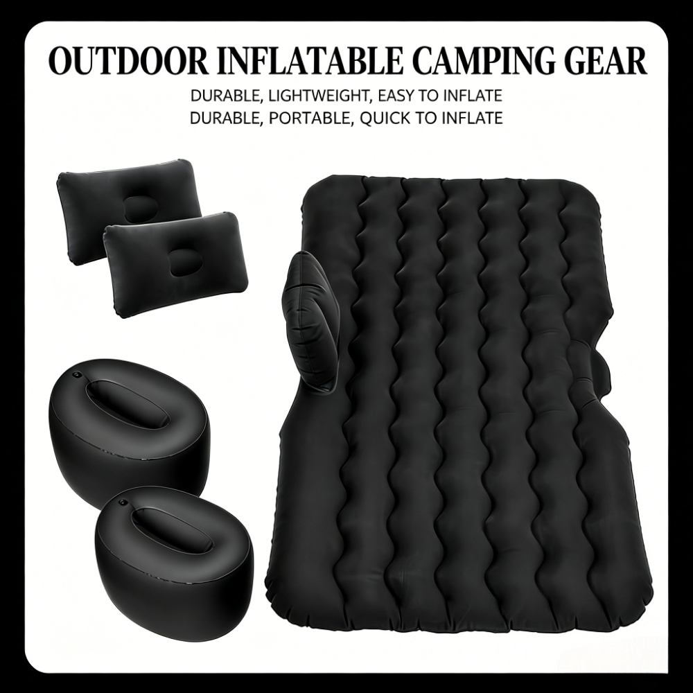 TEMU Car Inflatable Bed For Back Seat - Portable Air Mattress For Car Travel, Camping, Road Trip, With 2 Pillows & Foot Pumps