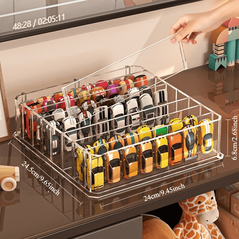 Image of 1pc Large 8-grid Display Toy Storage Case, Acrylic Shelf With Removable Dividers & Adjustable Height, Transparent Layered Display Box For Kids Diecast Toy Cars