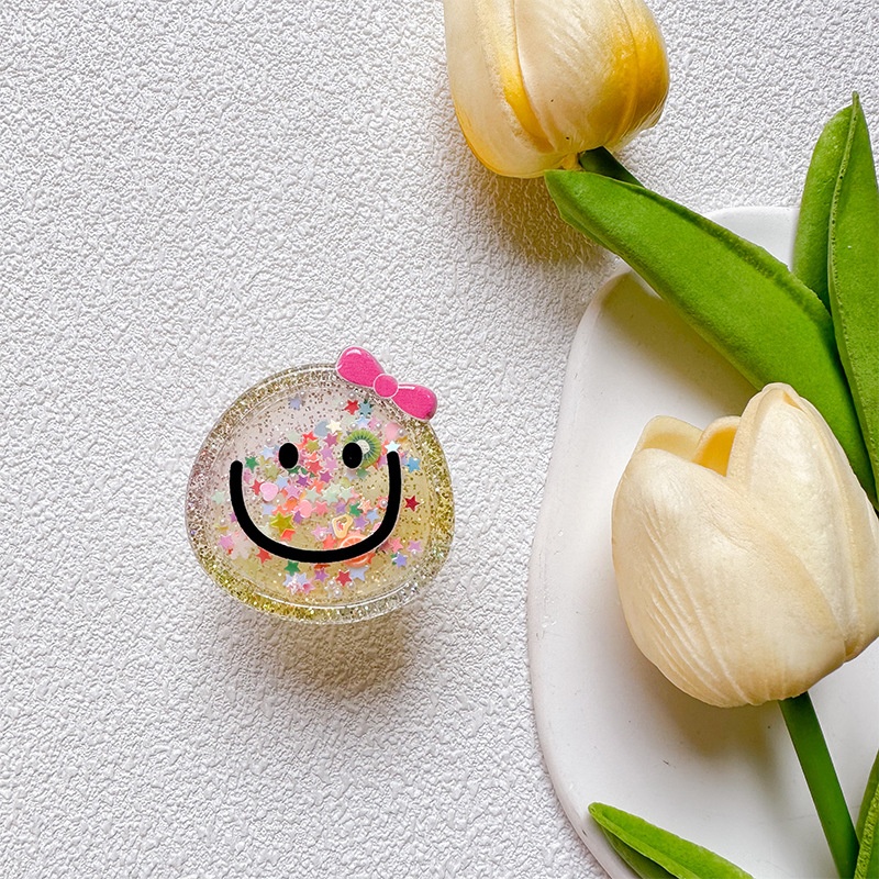 Glittery Face Bowknot Phone Stand - Adhesive And Retractable - Compact And Portable - Daily Desktop Support Stand