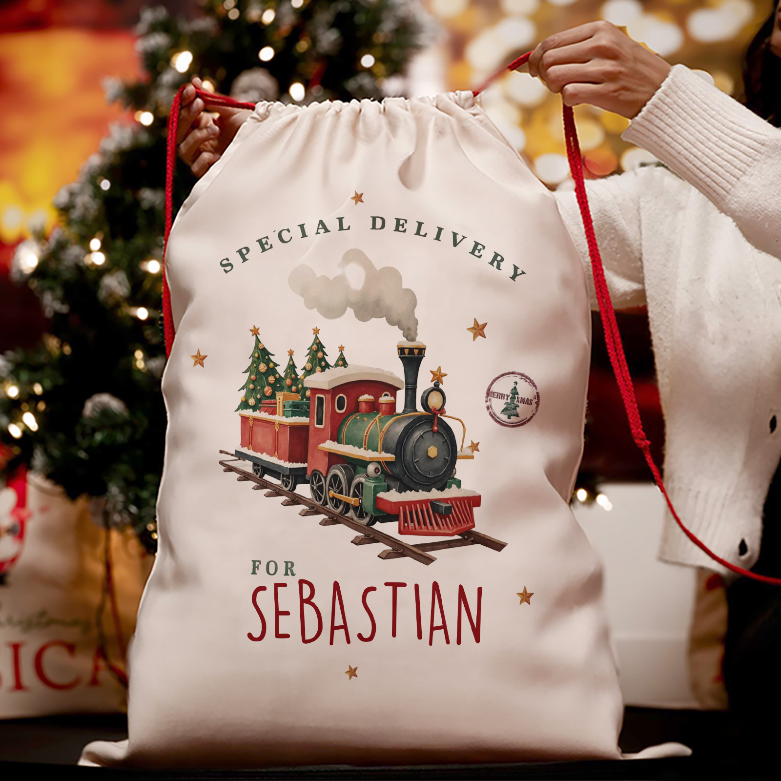 Custom Santa Sack Gift Bags, Personalized Name Party Bag Packs, Customized Christmas Perfect Gift Bag, Cute And Elegant Santa Claus Gift Bag Is Perfect For Christmas Atmosphere