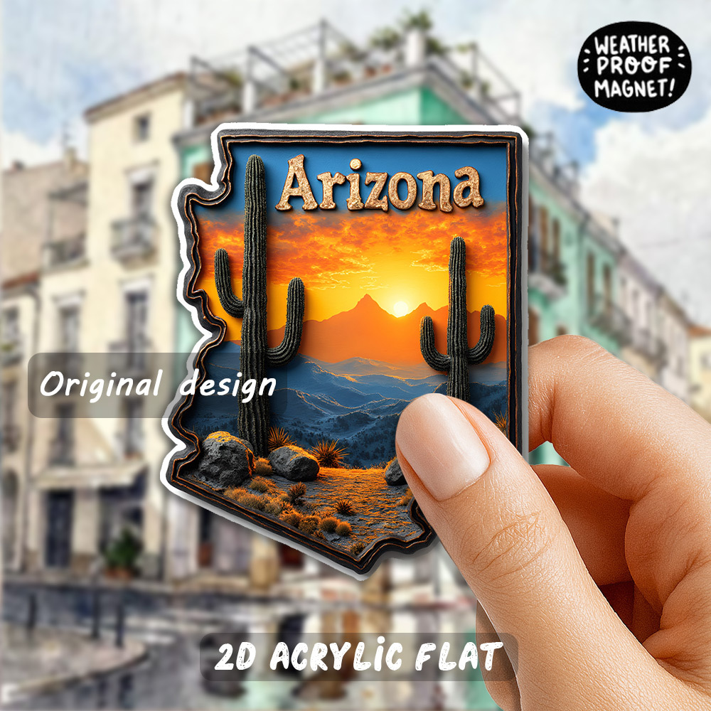 1pc Arizona Desert Landscape Fridge Magnet - Cactus & Saguaro Design With Gradient Sunset Hues, Dishwasher- Acrylic Board Magnet For Fridge, Fridge Door, Or Holders - -themed Gift For &, 2d Flat