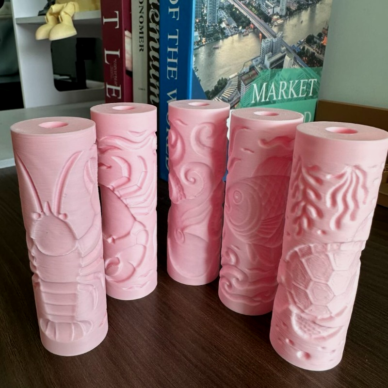 TEMU 5-pack Ocean Pattern Clay Texture Rollers, 3d Embossed Sea Animal (crab, Fish, Turtle, Shrimp, Jellyfish) Clay Molds, Pink Polymer Clay Rolling