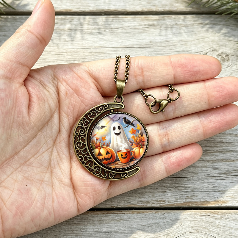 3pcs Halloween Pumpkin Ghost Vintage Earrings & Necklace Set