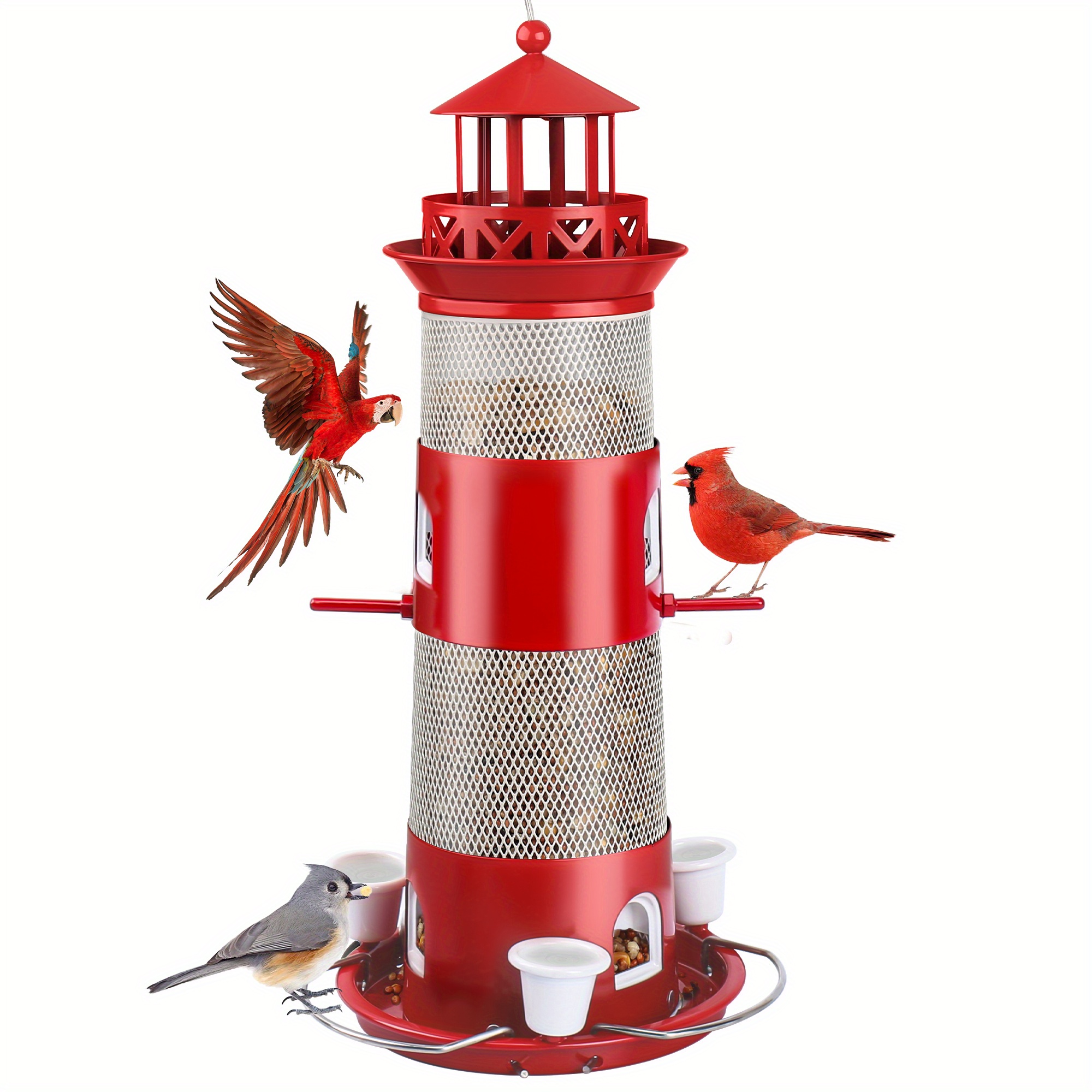 4 Lbs Large Capacity Hanging Metal Bird Feeder For Outdoors, Durable Wild Bird Seed Feeder With 3 Storage Cups