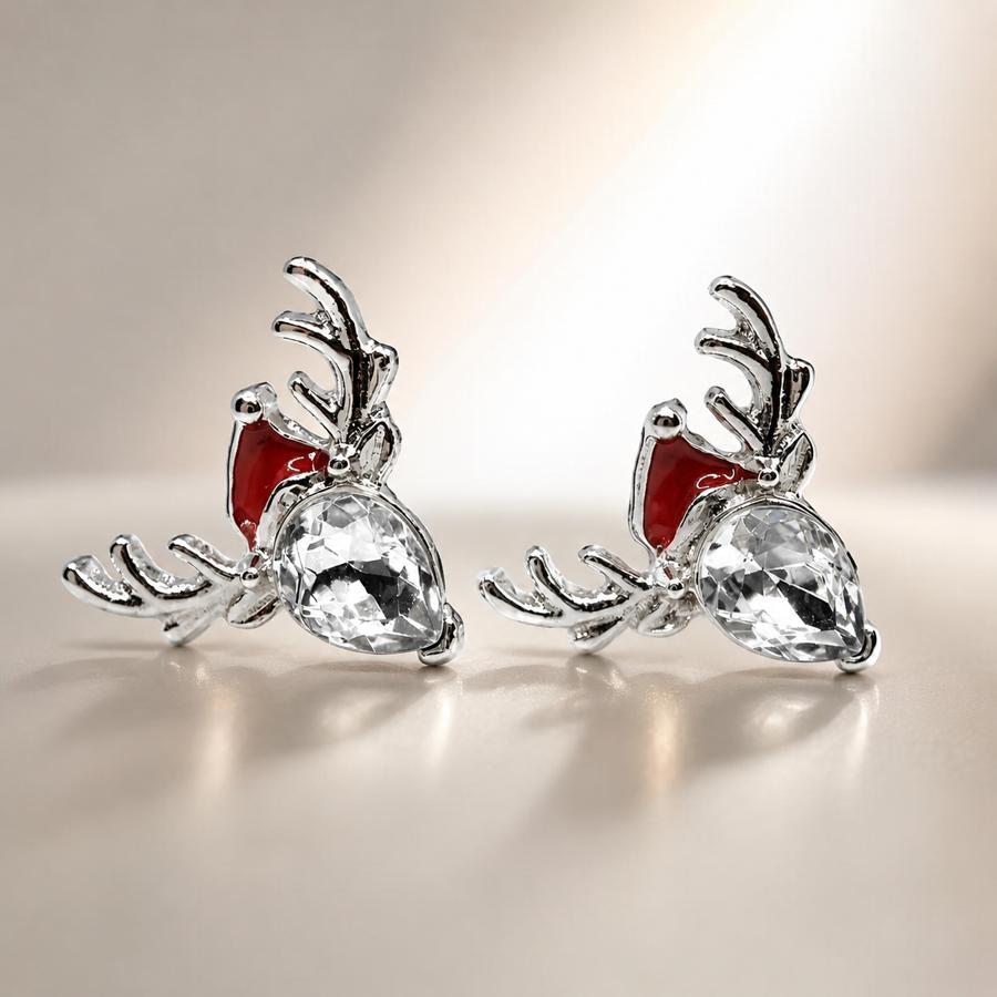 TEMU 1 Pair Fashionable Reindeer Stud Earrings, Exquisite Antler With Sparkling Decorations, Suitable For Christmas, Halloween, Valentine's Day, And