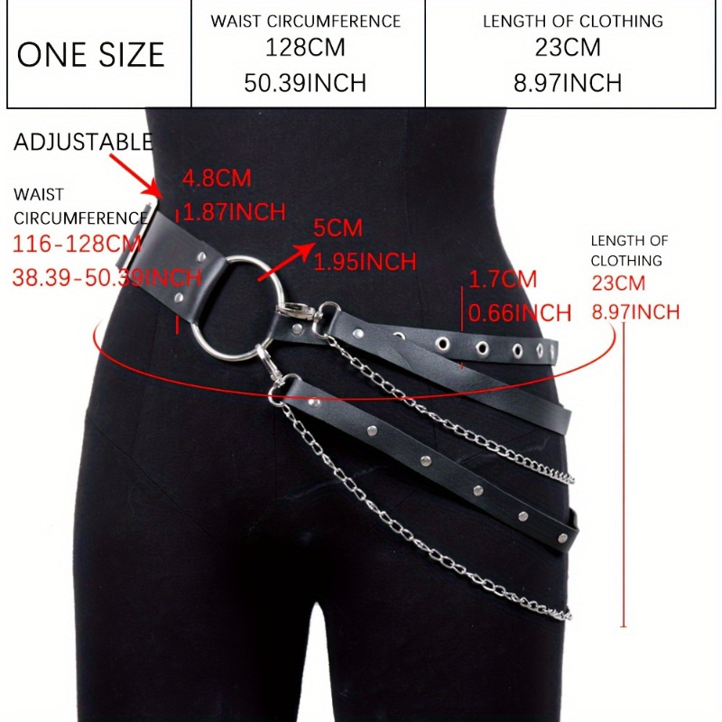 Plus Size Punk Hip Hop PU Belt with Tassel Chain