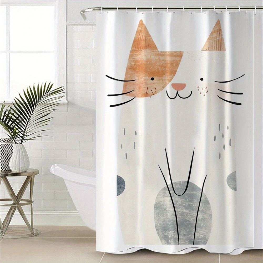 TEMU Cat Shower Curtain - Polyester, - Hooks Included