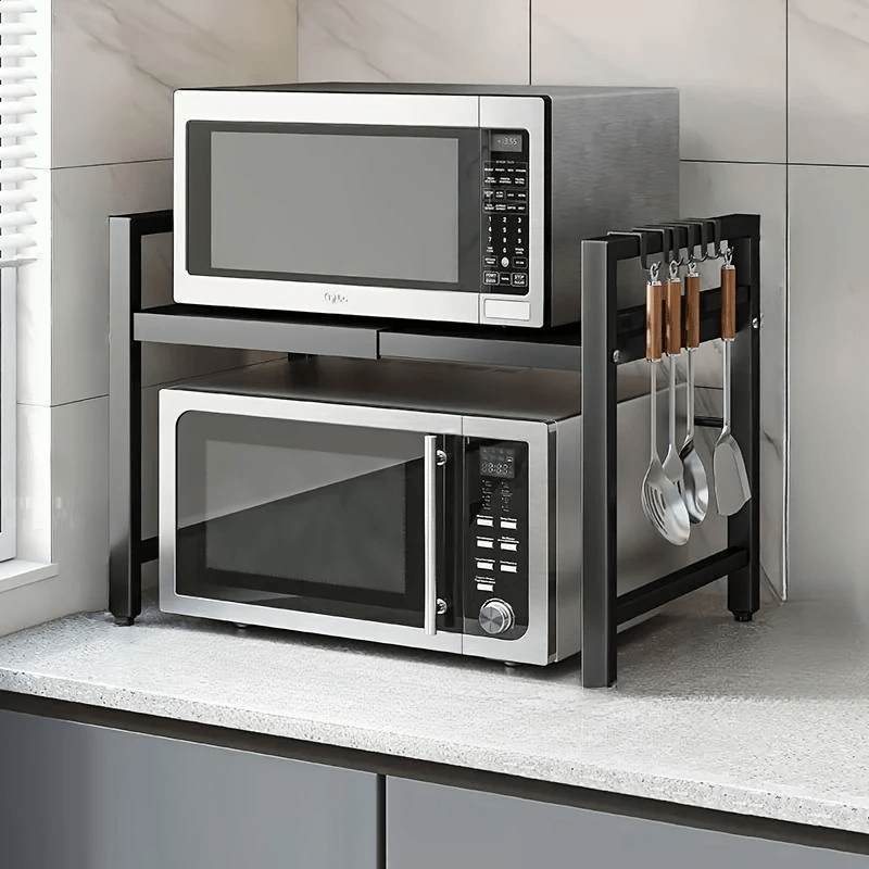 Support Micro-ondes Réglable Extensible - Gain De Place Cuisine - Noir - Design Moderne