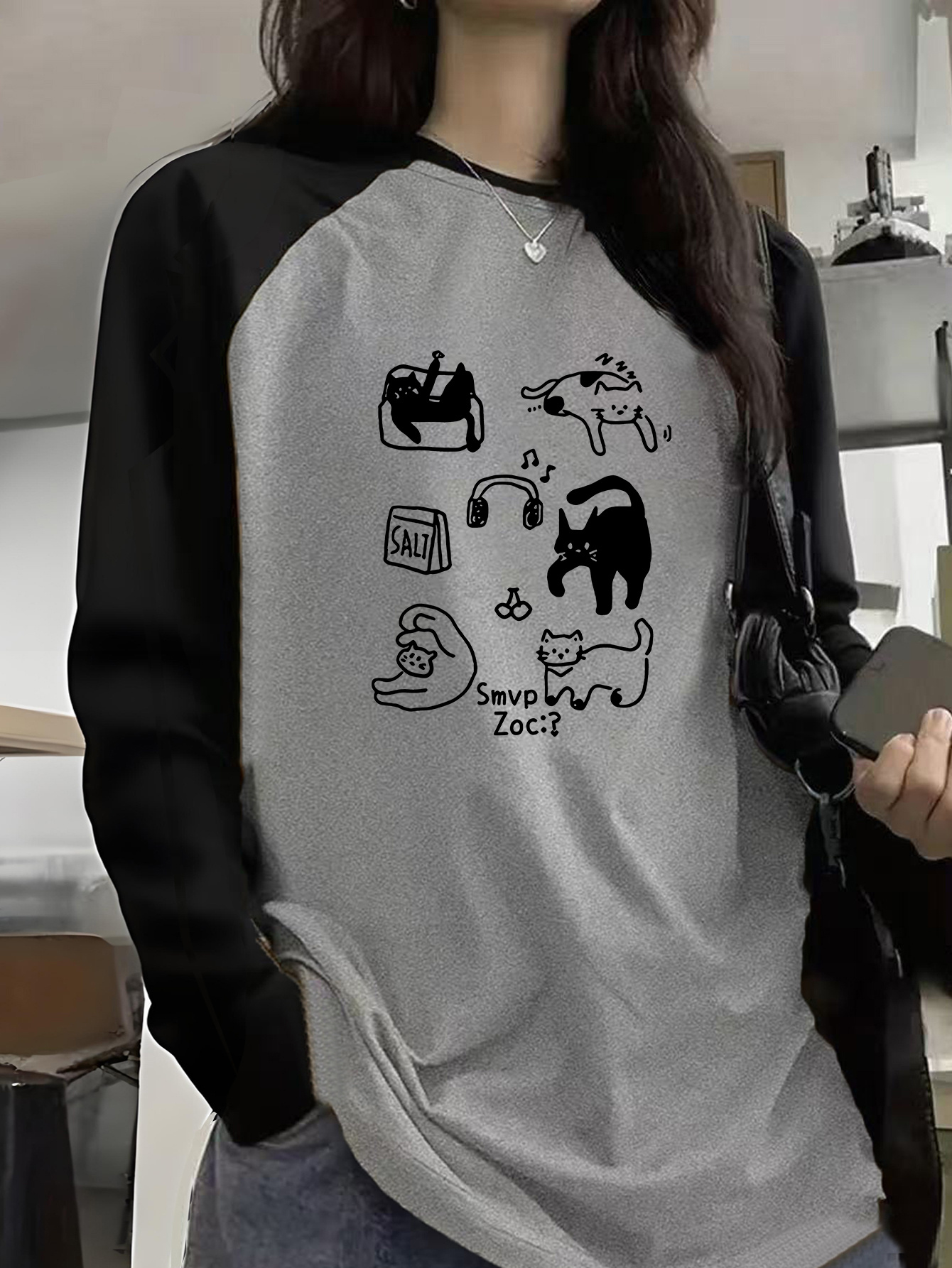 Oversize Loose Womens Y2k Regular Shoulder Long Sleeved T