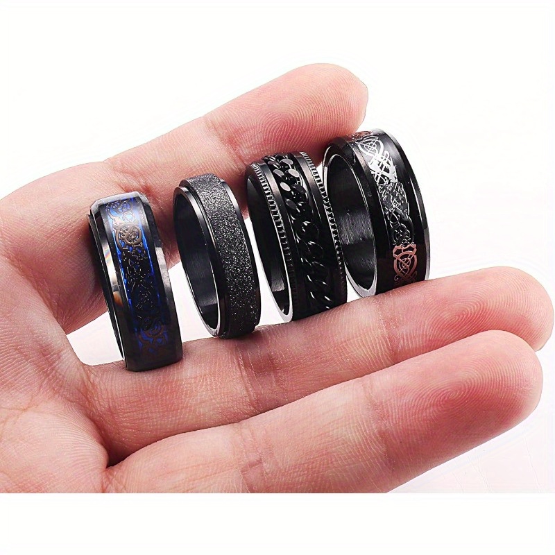 4pcs anxiety ring spinner fidget rings for anxiety dragon ring black 316 316l stainless steel rings for men women Product details 6