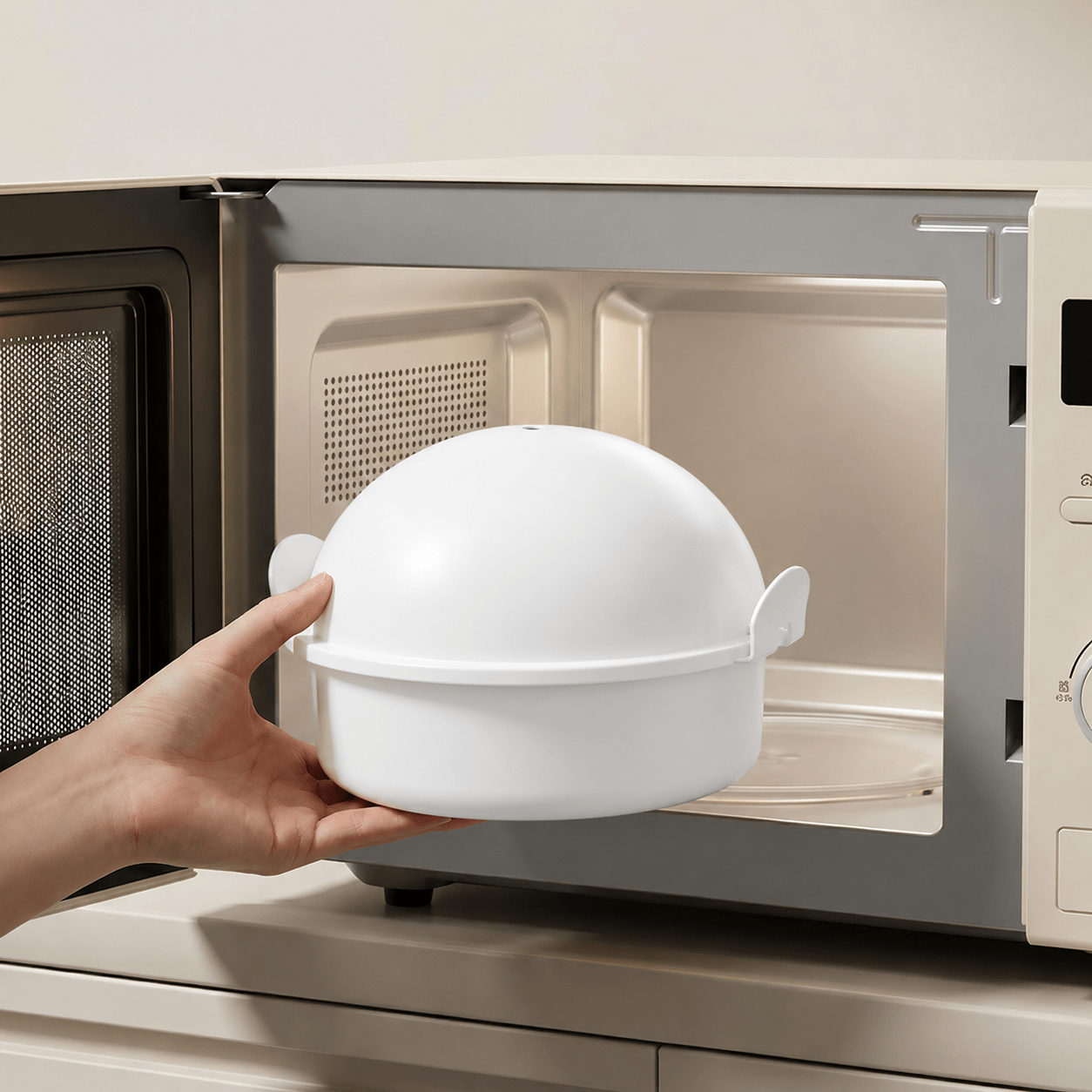 TEMU 1pc 4-cell Heat-resistant Egg Steamer, Food-grade Safe Microwave Egg Cooker | Portable Aluminum Egg-shaped Steamer Basket, Creative Egg ,