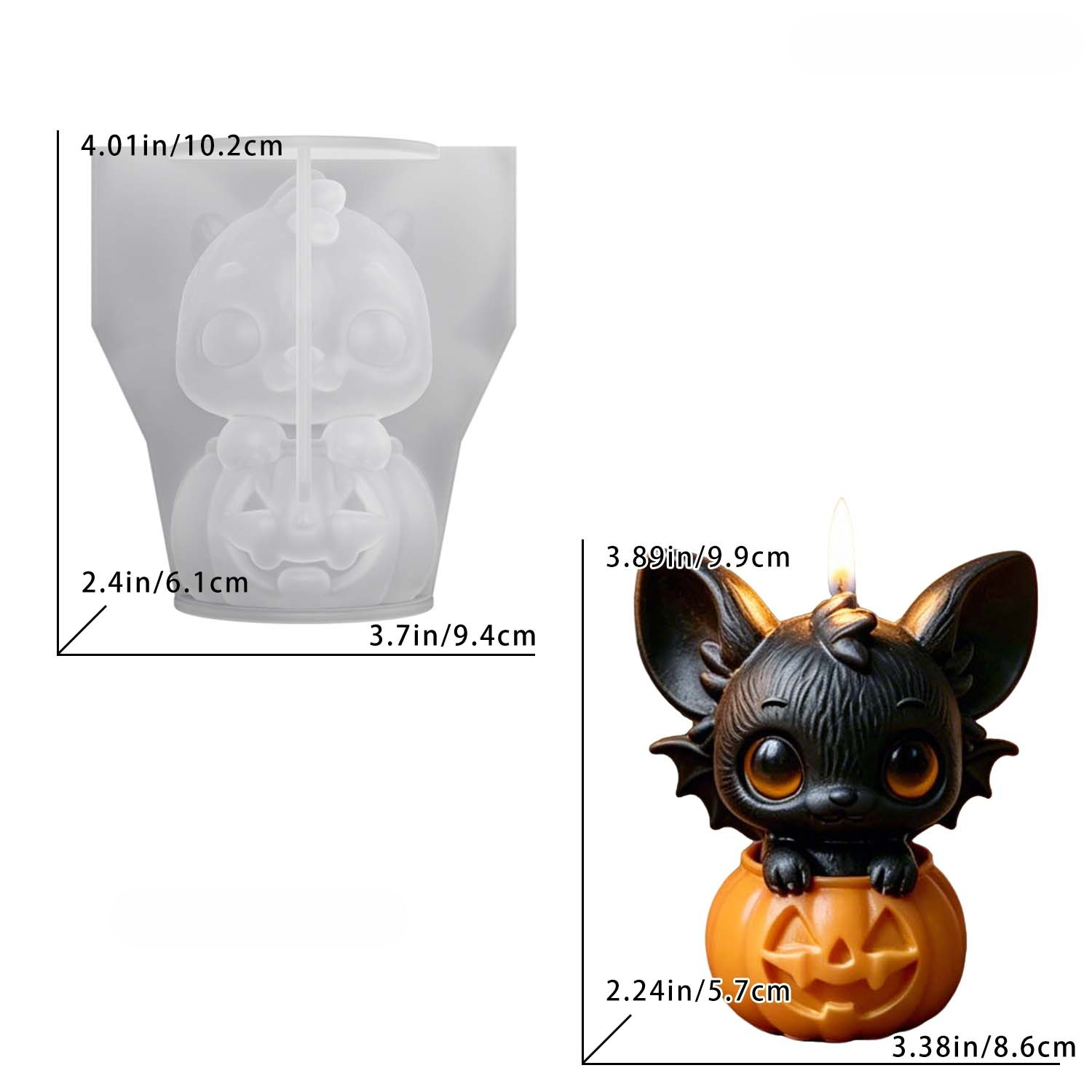 TEMU Moule 1 pièce à 1 cavité en résine et silicone pour bougies DIY - Moules à bougies 3D antiadhésifs de chauve-souris/citrouille, flexibles pour