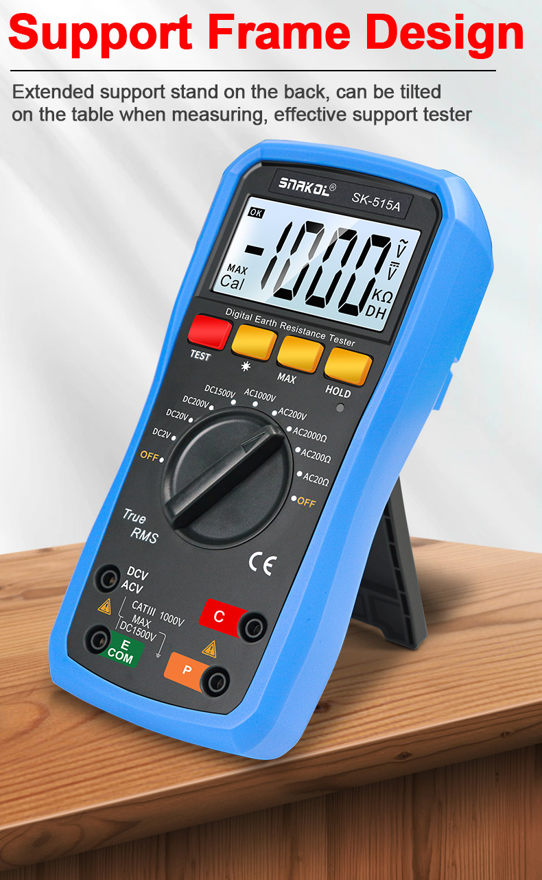 SNAKOL SK-515A Digital Earth Resistance Tester High Accuracy Measurement AC/ DC Voltage Detection Drop-proof Backlit Design
