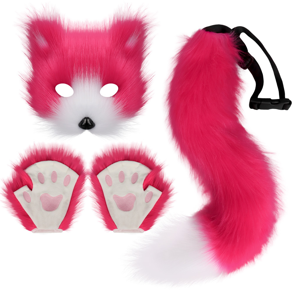 party halloween set simulation fox mask gloves plush   handmade   tail role playing prop accessories