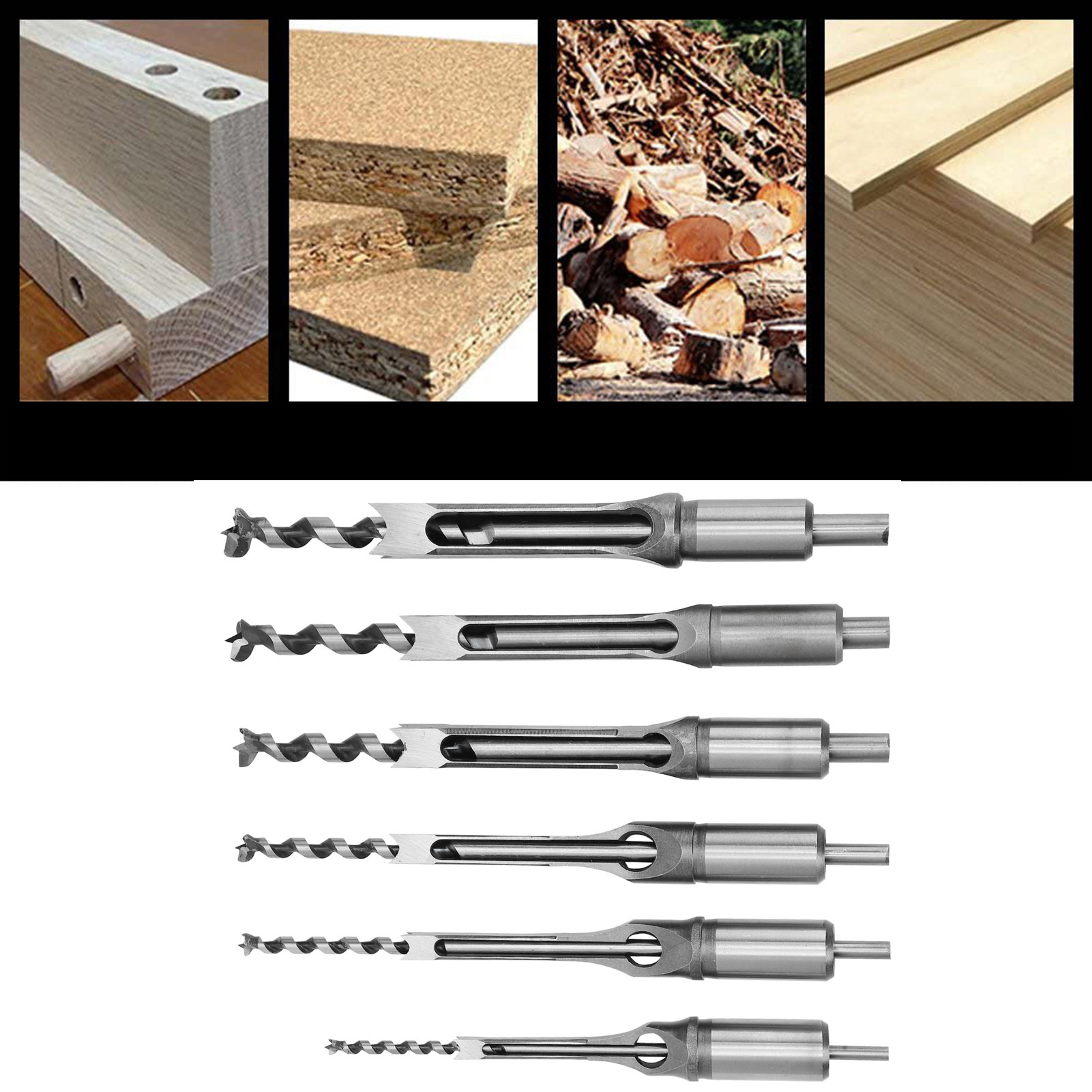 

Keenso Saw Drill Bit, 6pcs Professional Square Auger Drill Bit Mortising Chisel Woodworking Tool