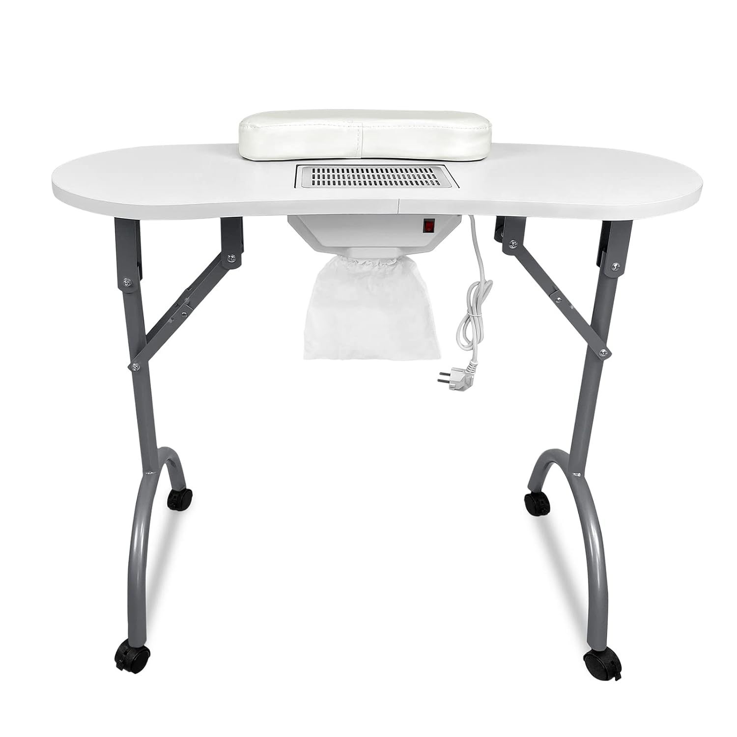 TEMU 90x37x77cm Foldable Manicure Table Sets With Oval Desktop, Hand Pads, Suction, Foldable Stands And Wheels, Portable Nail Desk For Manicure &