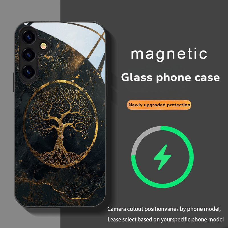 TEMU Phone Case - Fashion Creative Magnetic Round Pattern Tempered Glass Phone Case, Suitable For Galaxy Note20/s20/s21/s22/s23/s24/s25/ Fe, Trendy