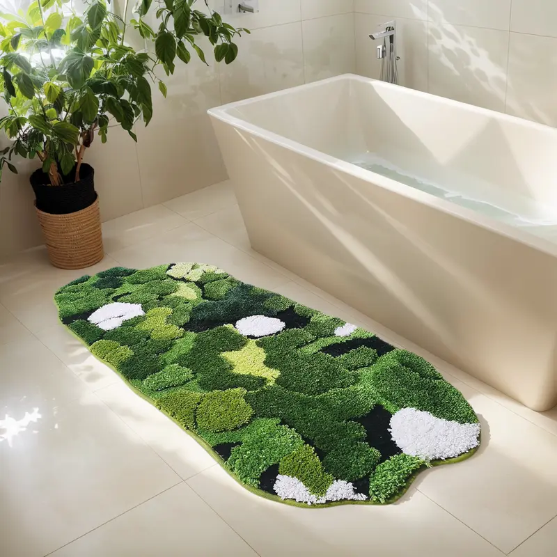 cute and leaf shaped design for bathroom rug long rectangular absorbent and non slip shaggy bath mat bathroom mat moss rug green bathroom rugs cute bath rug bathroom runner Product details 1